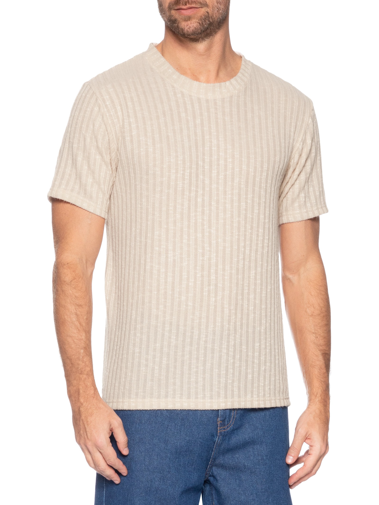 Camiseta Masculina Gola Redonda Com Textura Bege Basiq Men