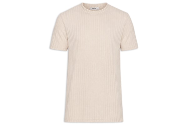 Camiseta Masculina Gola Redonda Com Textura - Bege