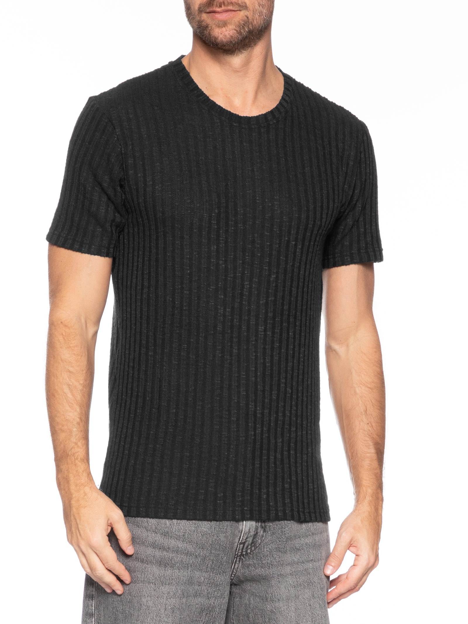 Camiseta Masculina Gola Redonda Com Textura Preto Basiq Men