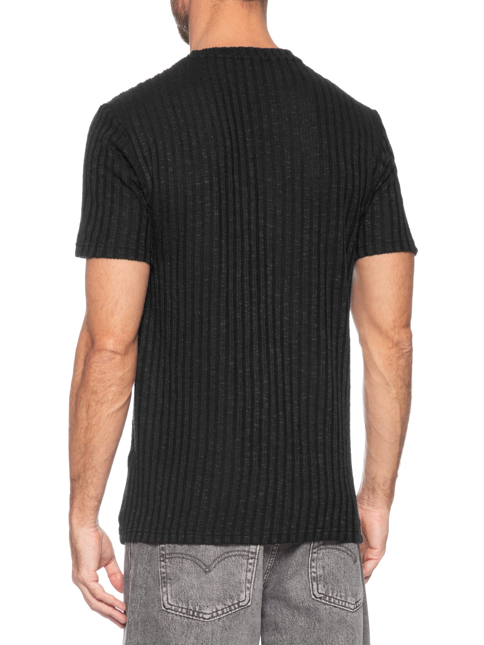 Camiseta Masculina Gola Redonda Com Textura Preto Basiq Men
