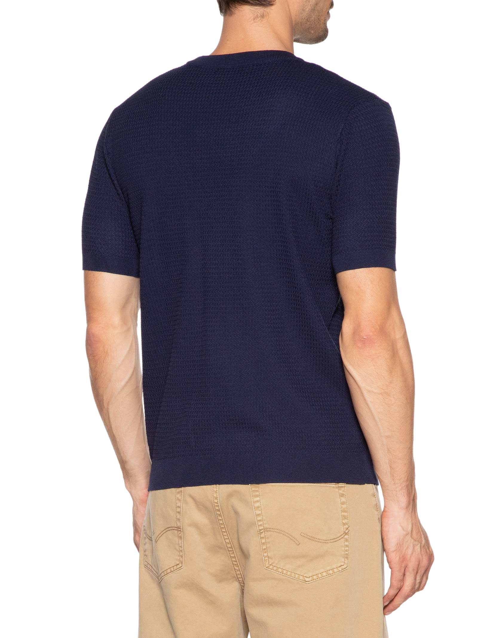 Camiseta Masculina Gola Redonda Em Tricot Azul '2 Essential