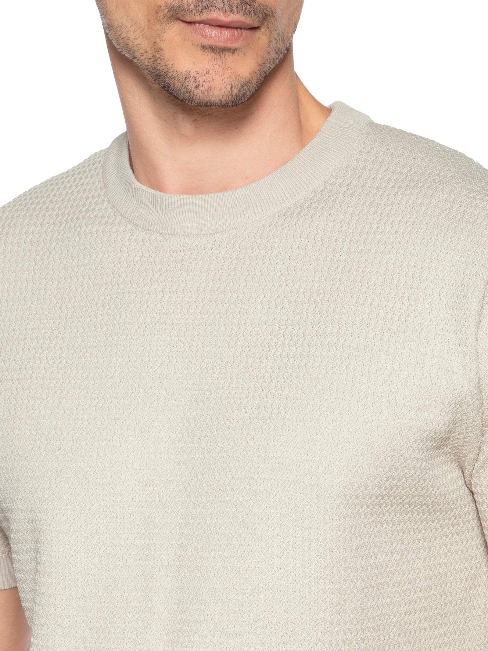 Camiseta Masculina Gola Redonda Em Tricot Bege '2 Essential