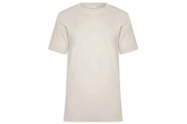 Camiseta Masculina Gola Redonda Em Tricot - Bege