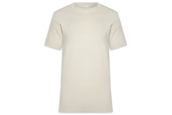 Camiseta Masculina Gola Redonda Em Tricot - Bege