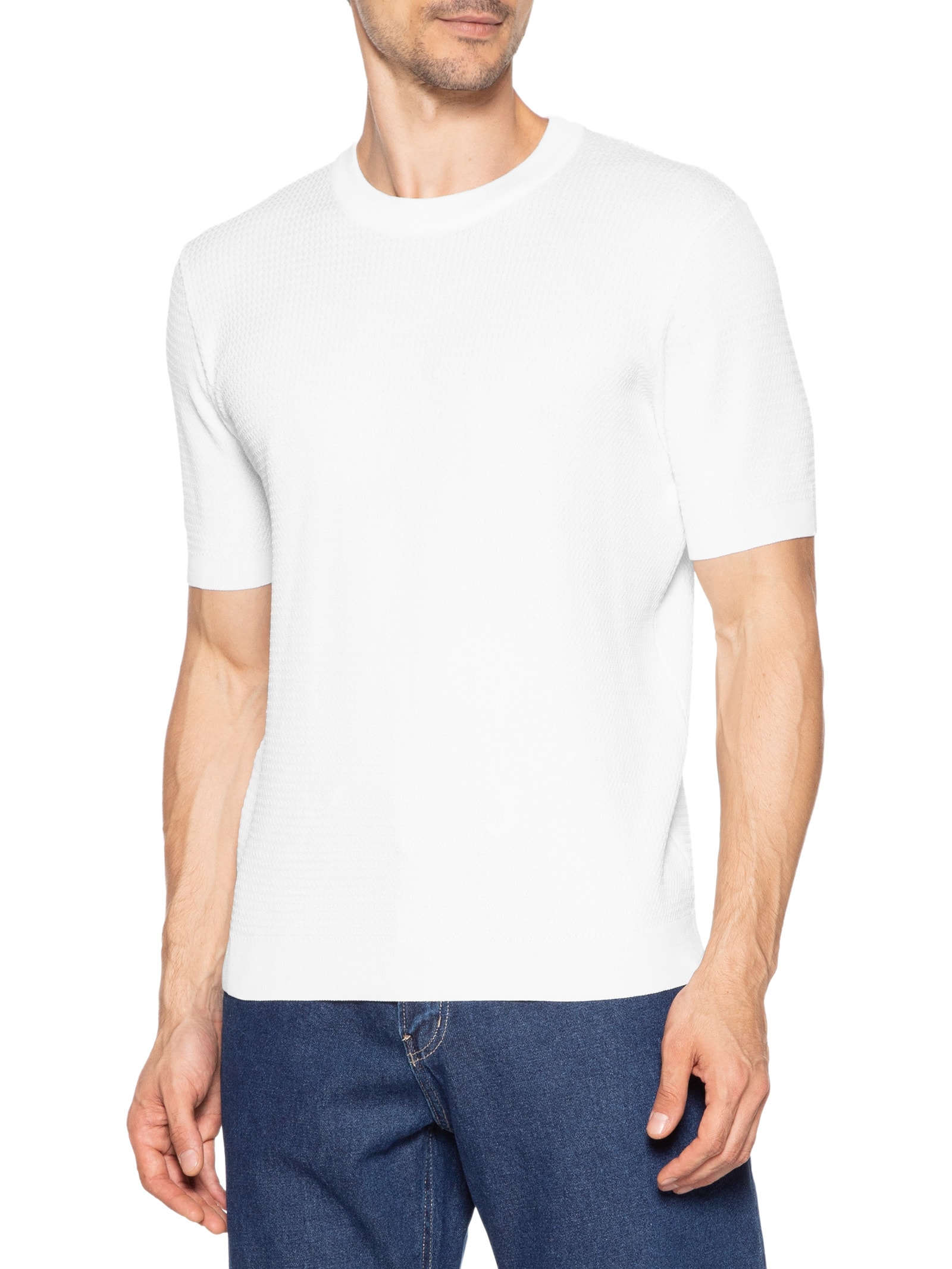 Camiseta Masculina Gola Redonda Em Tricot Branco '2 Essential