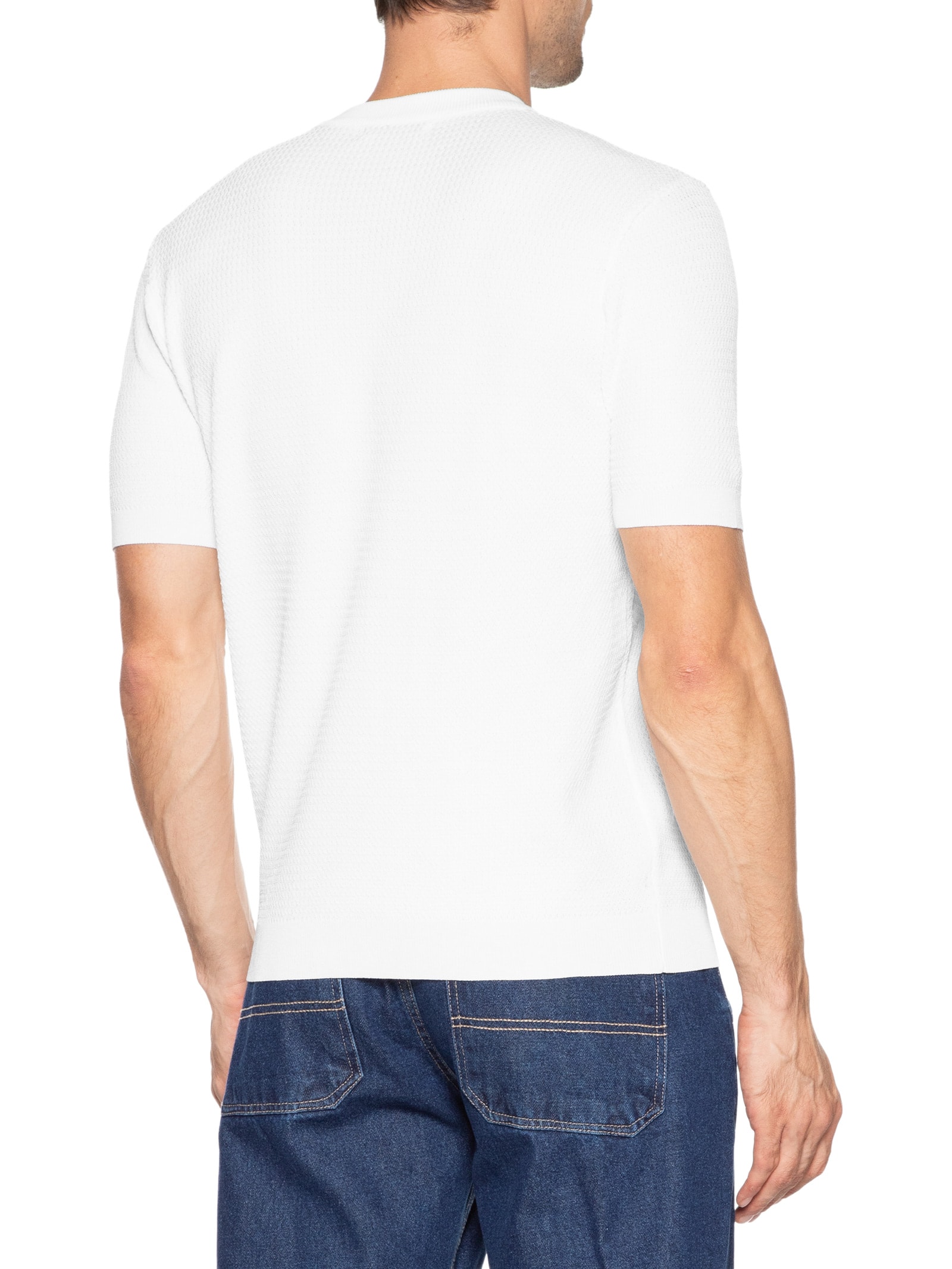Camiseta Masculina Gola Redonda Em Tricot Branco '2 Essential