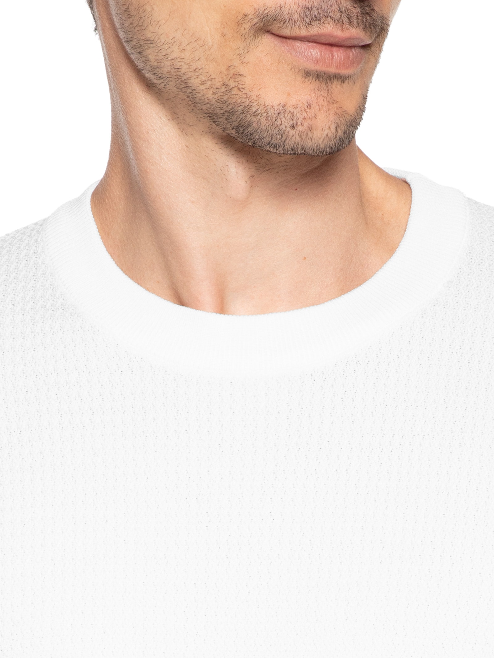 Camiseta Masculina Gola Redonda Em Tricot Branco '2 Essential