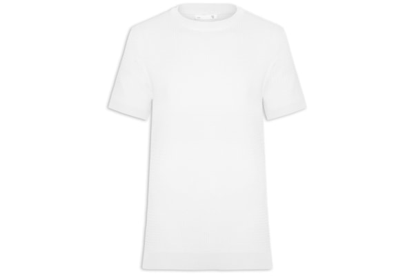 Camiseta Masculina Gola Redonda Em Tricot - Branco