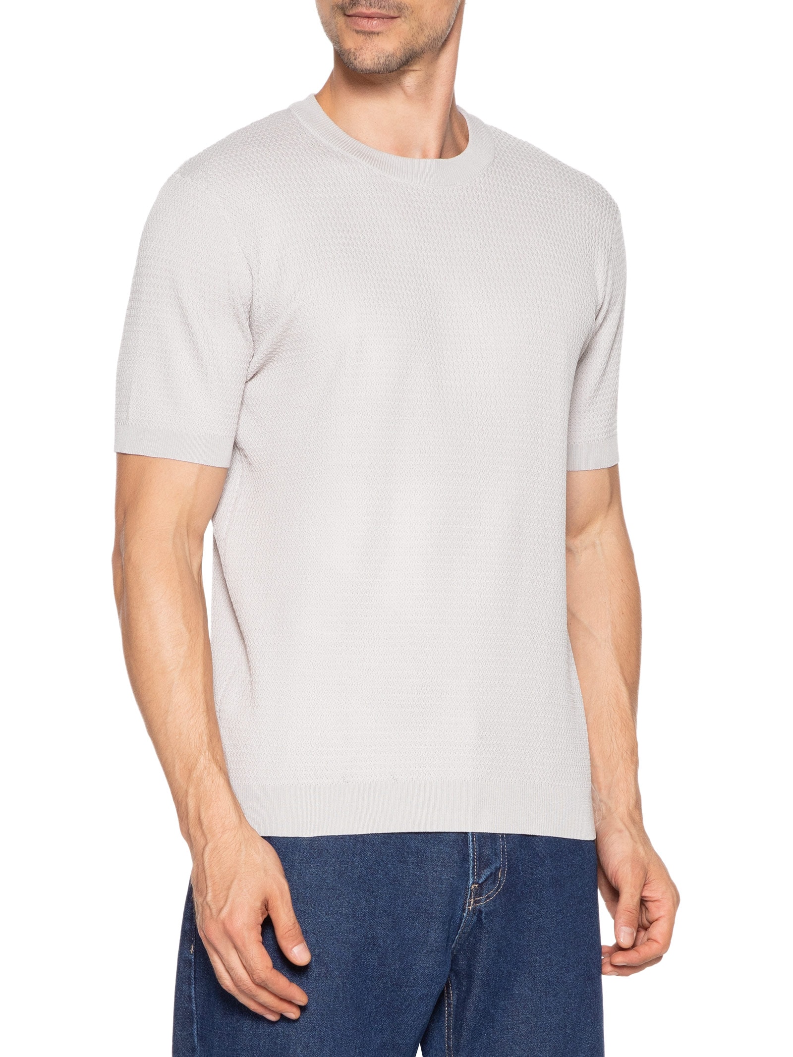 Camiseta Masculina Gola Redonda Em Tricot Cinza '2 Essential