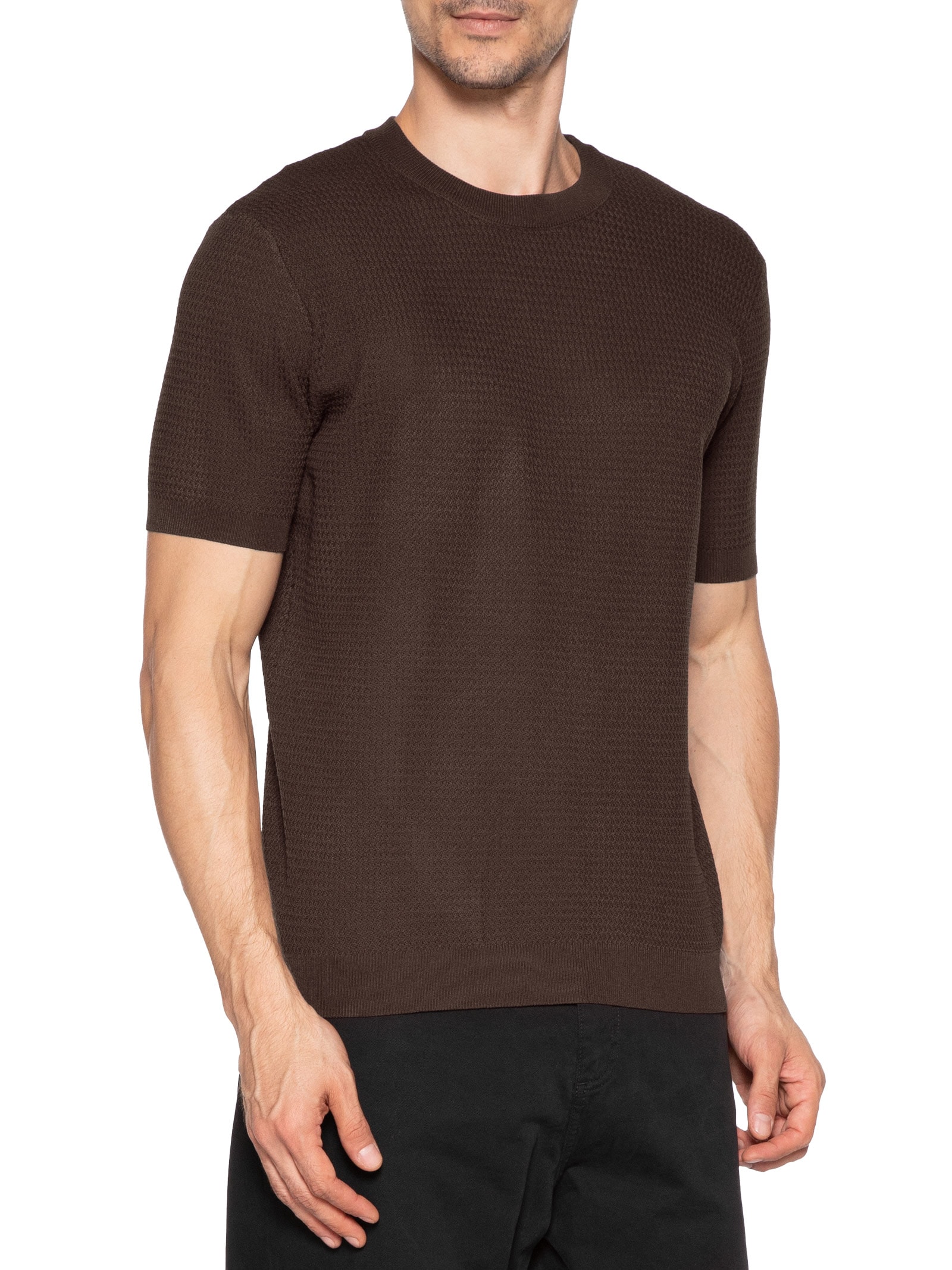 Camiseta Masculina Gola Redonda Em Tricot Marrom '2 Essential