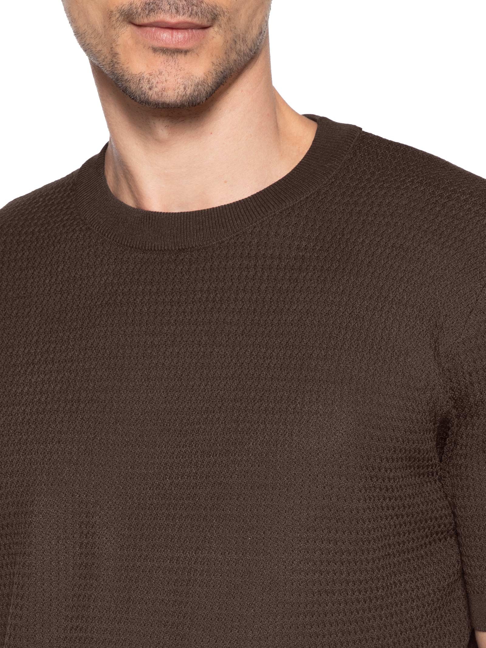 Camiseta Masculina Gola Redonda Em Tricot Marrom '2 Essential