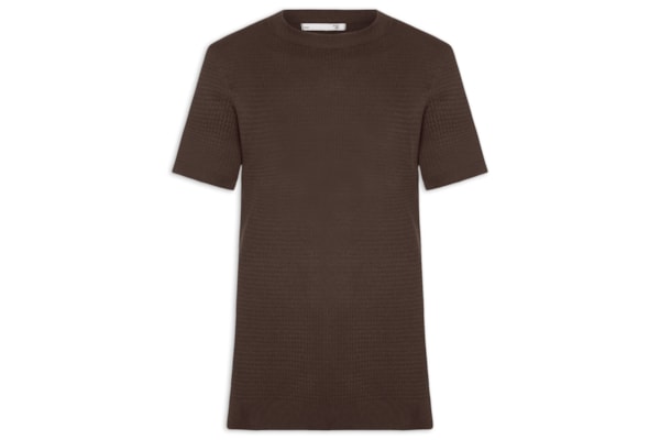 Camiseta Masculina Gola Redonda Em Tricot - Marrom