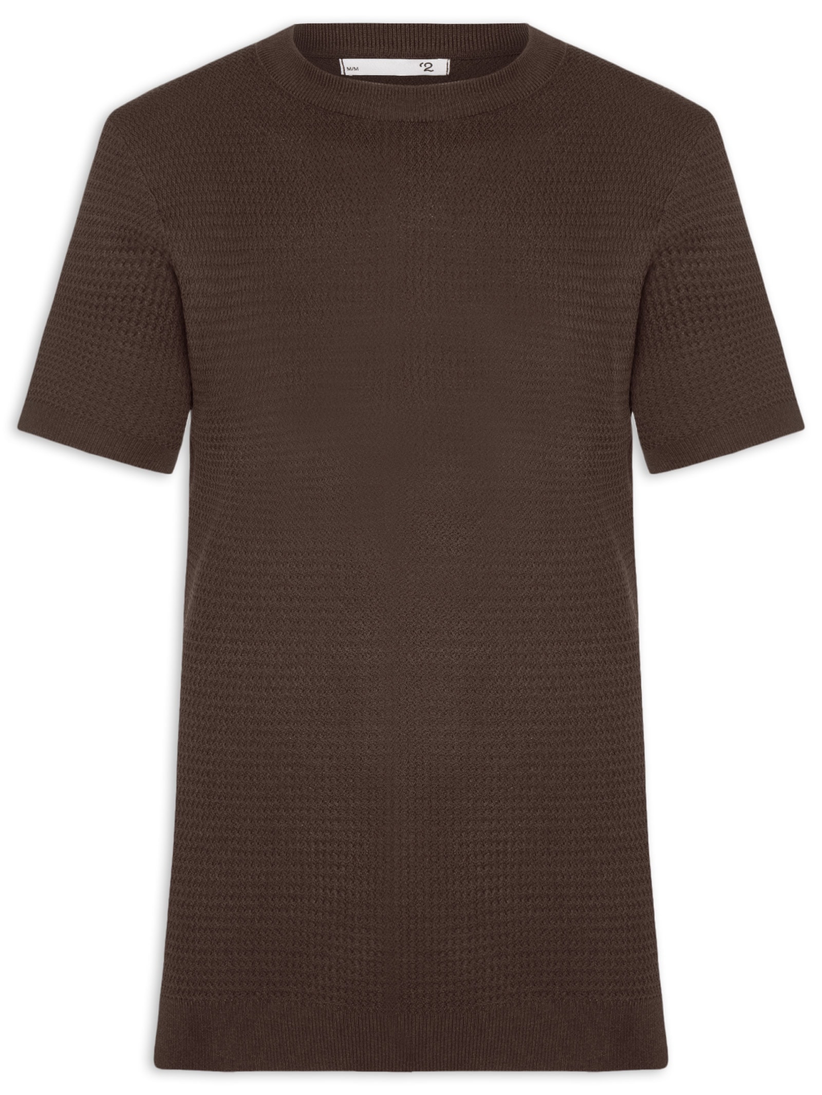 Camiseta Masculina Gola Redonda Em Tricot Marrom '2 Essential
