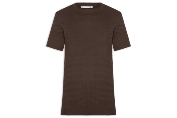 Camiseta Masculina Gola Redonda Em Tricot - Marrom