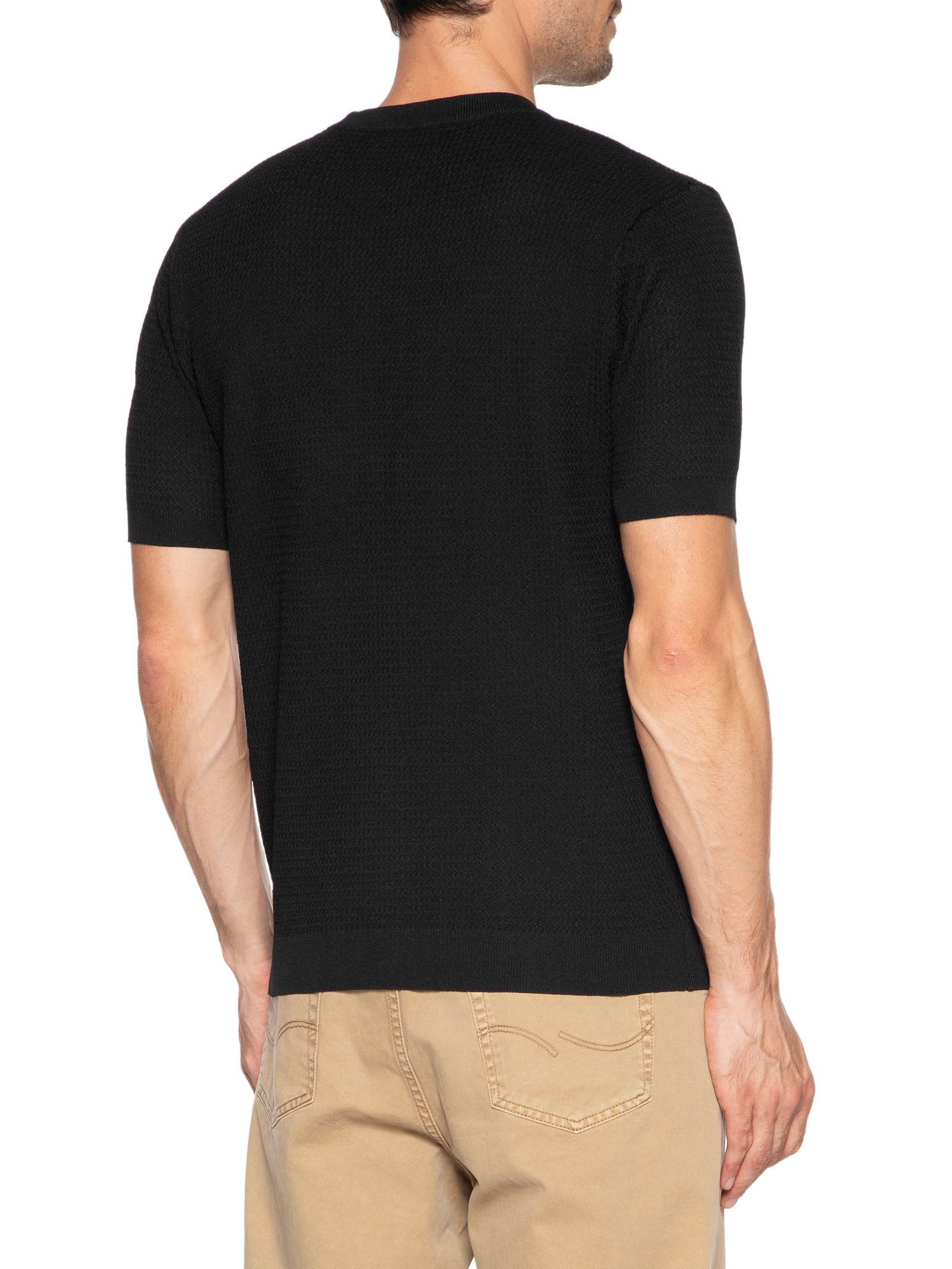 Camiseta Masculina Gola Redonda Em Tricot Preto '2 Essential