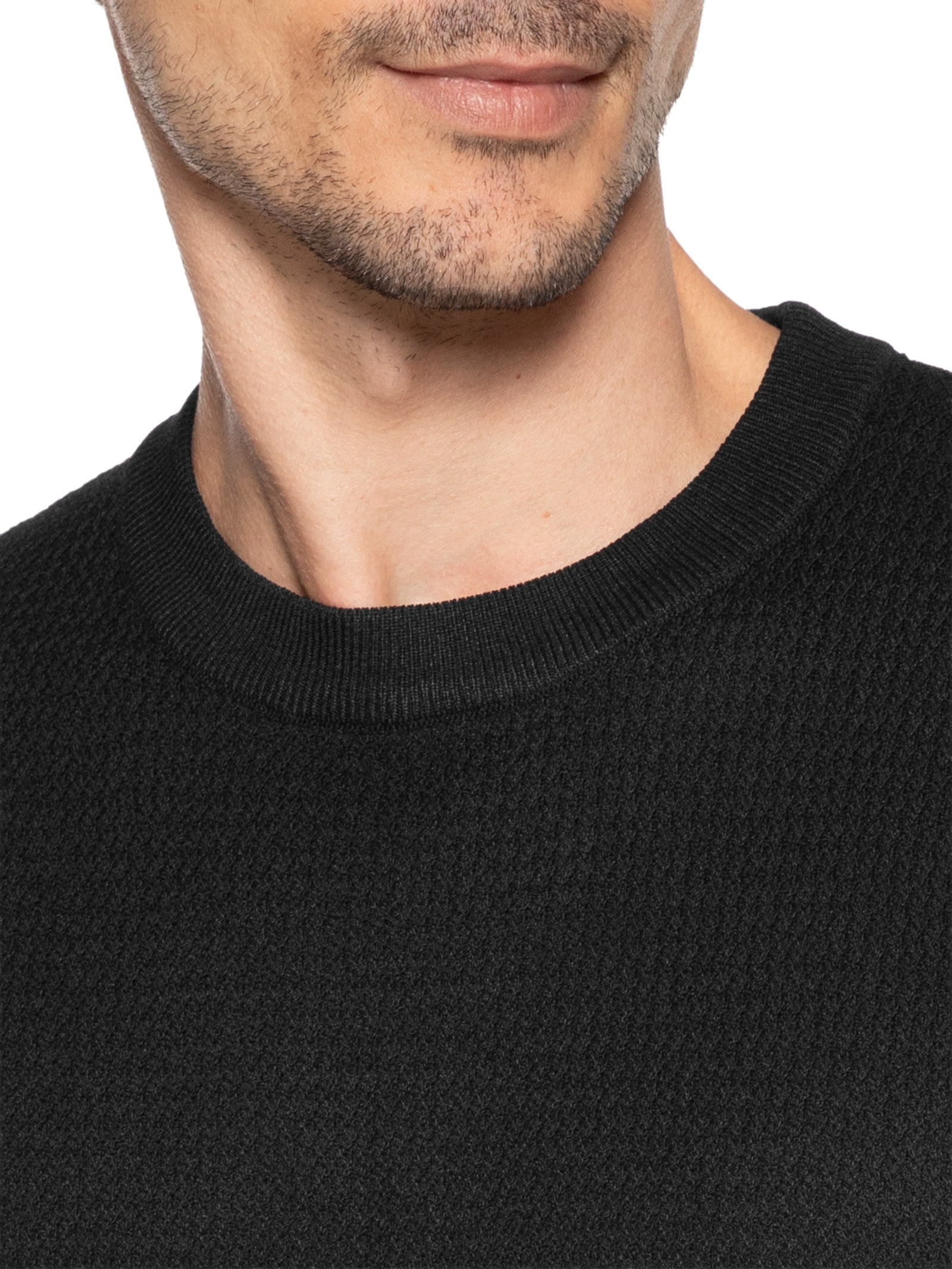 Camiseta Masculina Gola Redonda Em Tricot Preto '2 Essential