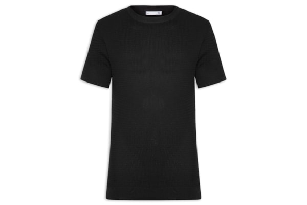 Camiseta Masculina Gola Redonda Em Tricot - Preto