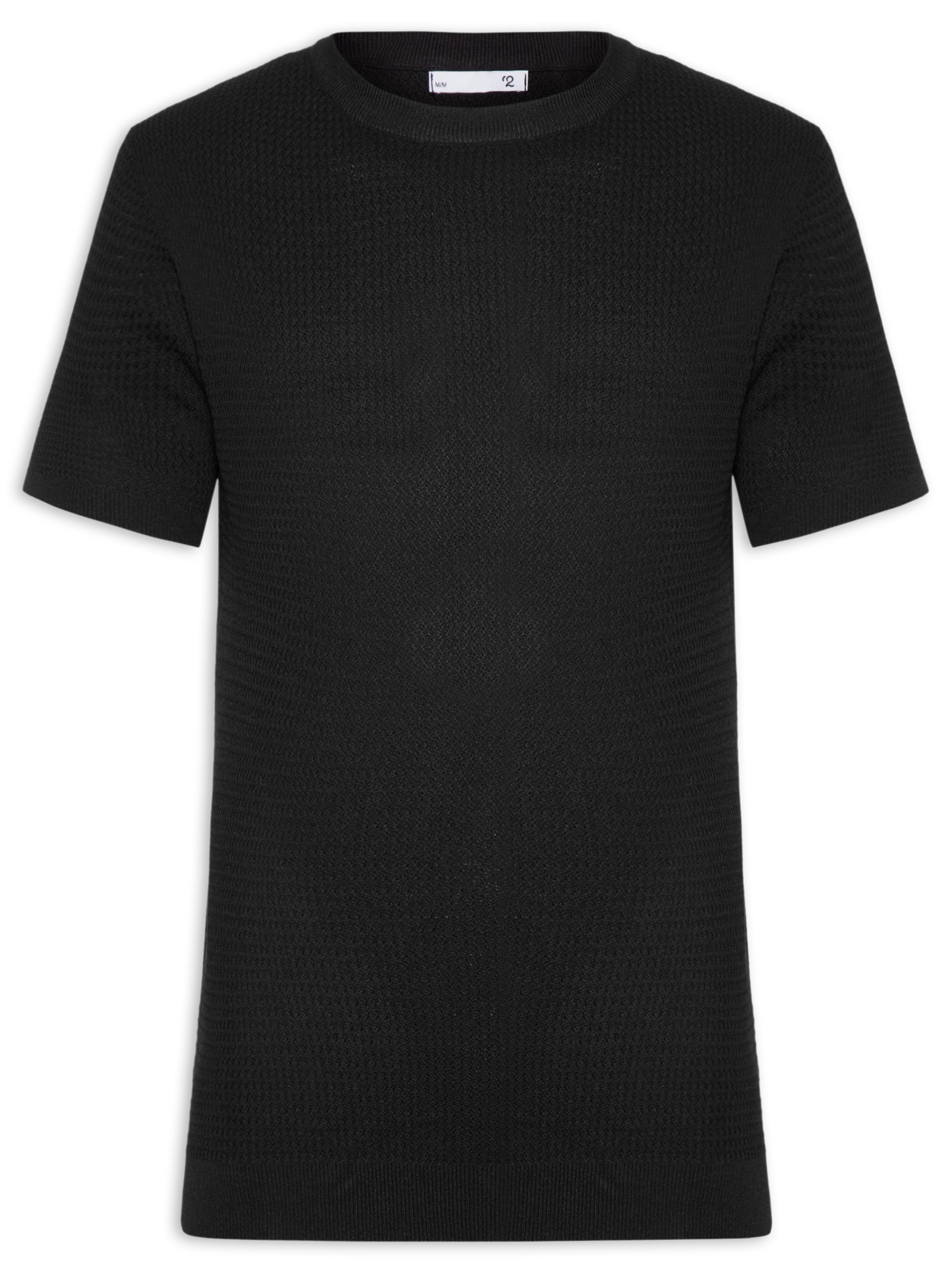 Camiseta Masculina Gola Redonda Em Tricot Preto '2 Essential
