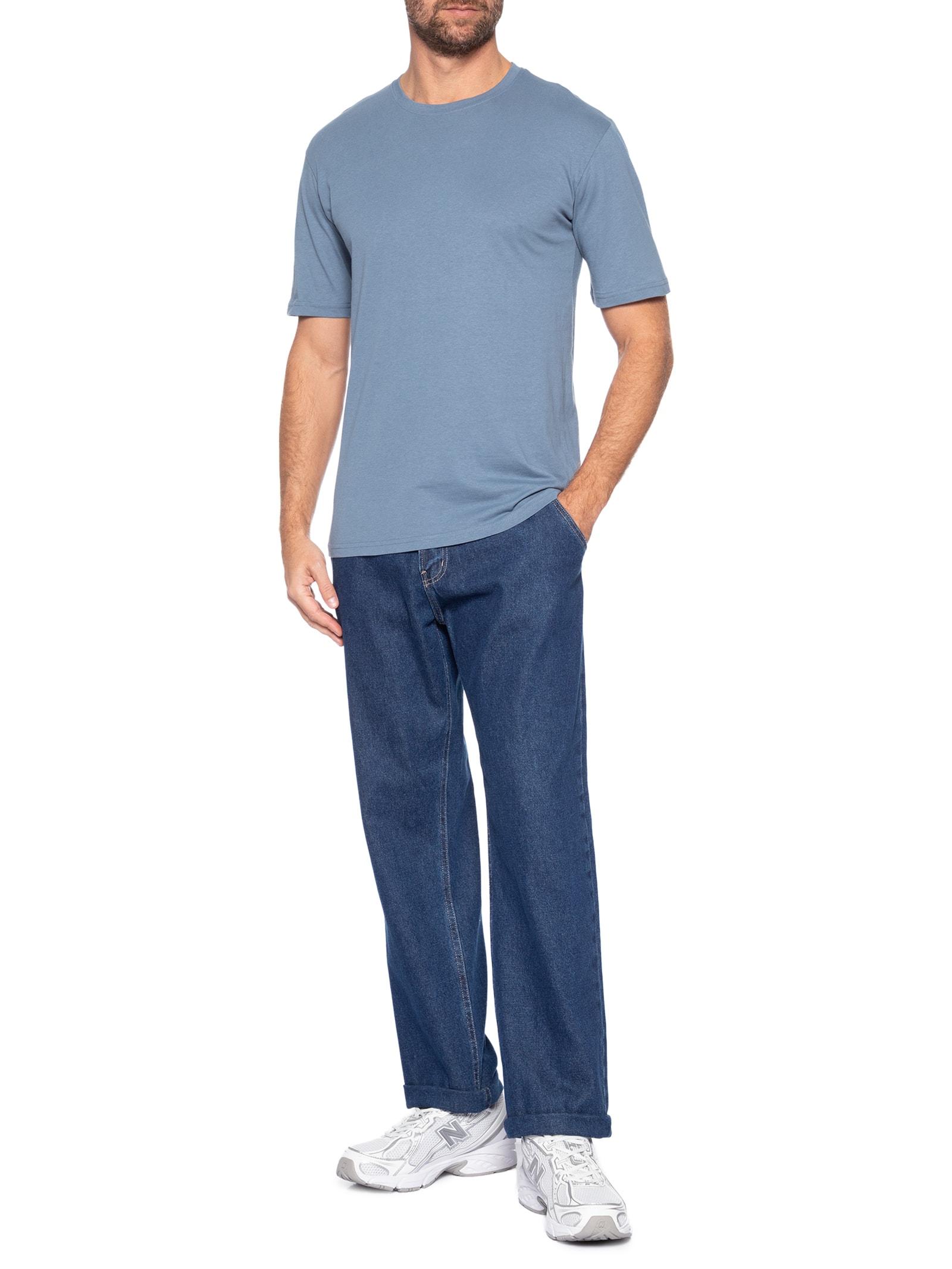 Camiseta Masculina Gola Redonda Manga Curta Azul Basiq Men