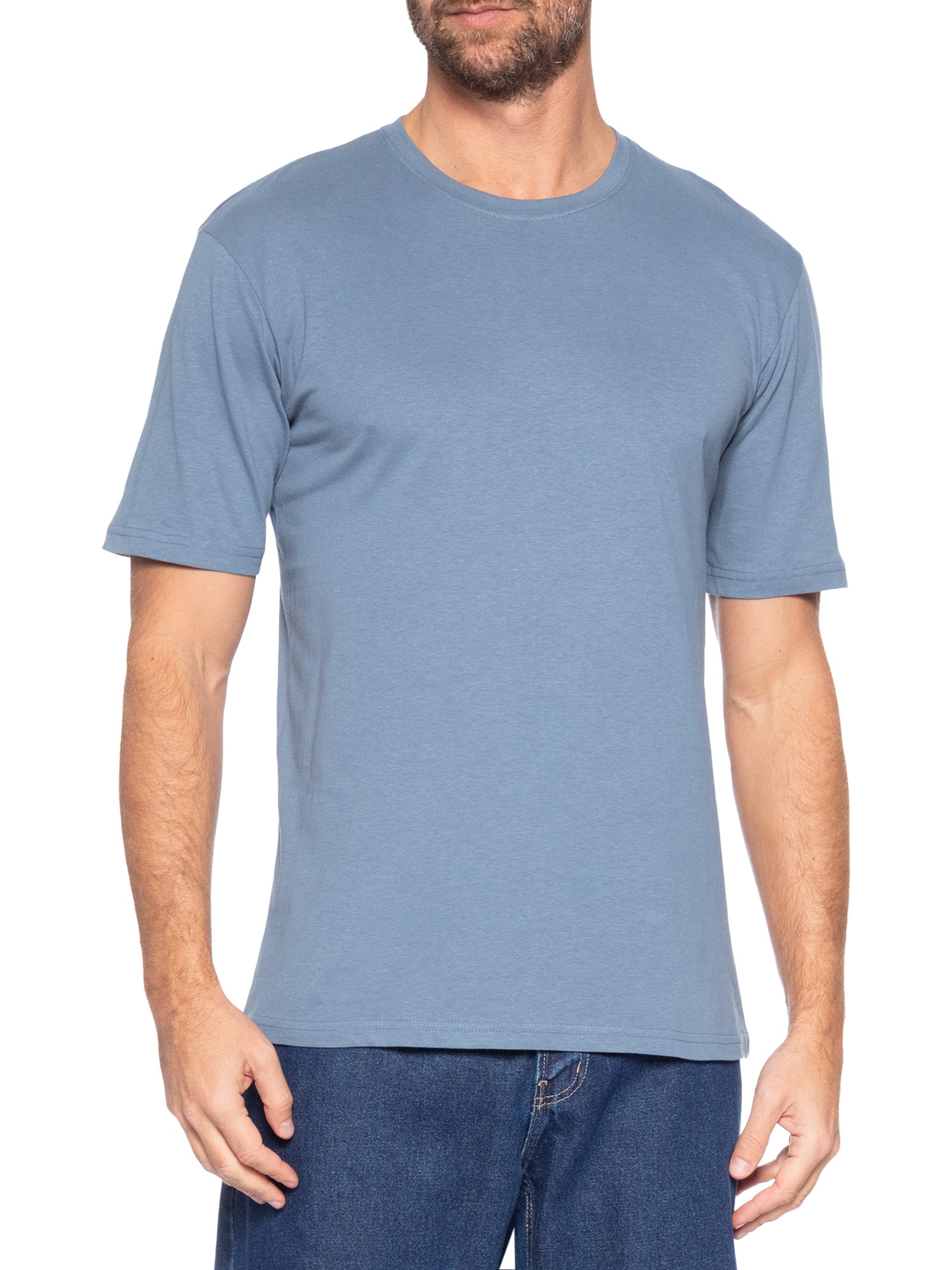 Camiseta Masculina Gola Redonda Manga Curta Azul Basiq Men