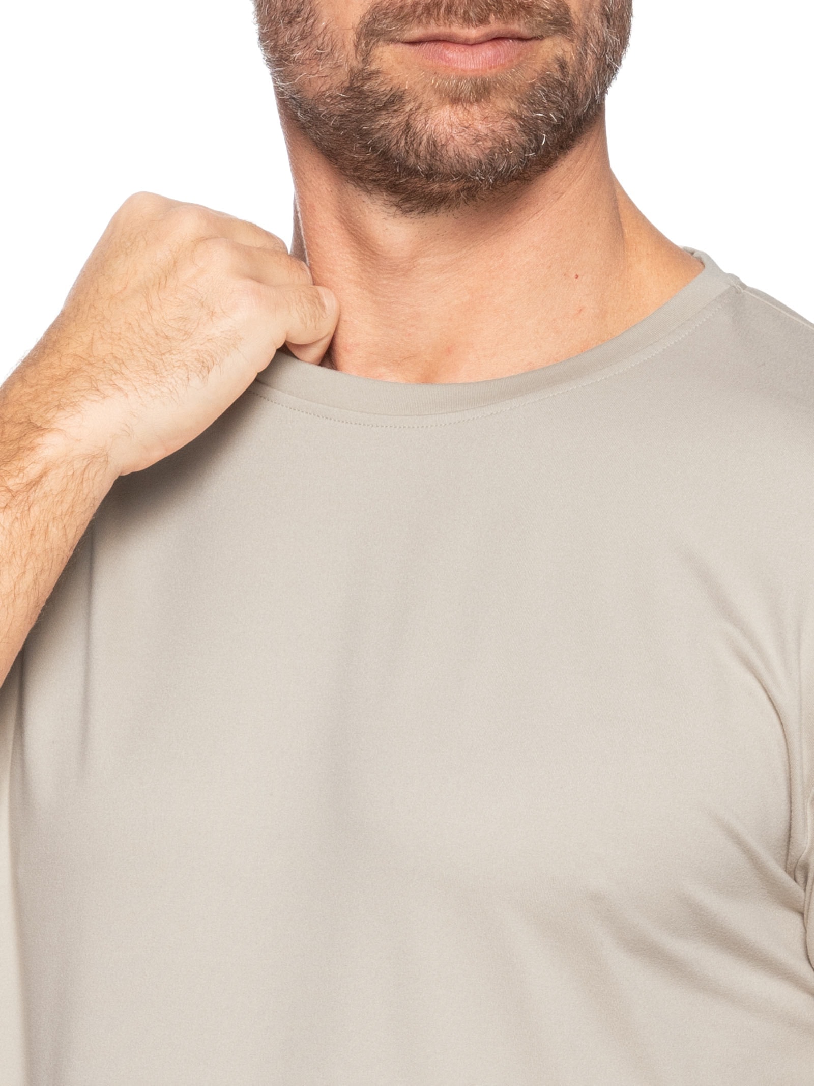 Camiseta Masculina Gola Redonda Manga Curta Bege Basiq Men