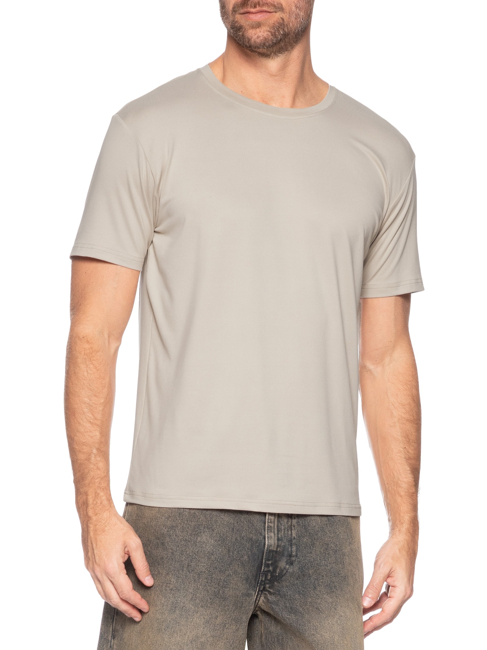 Camiseta Masculina Gola Redonda Manga Curta Bege Basiq Men