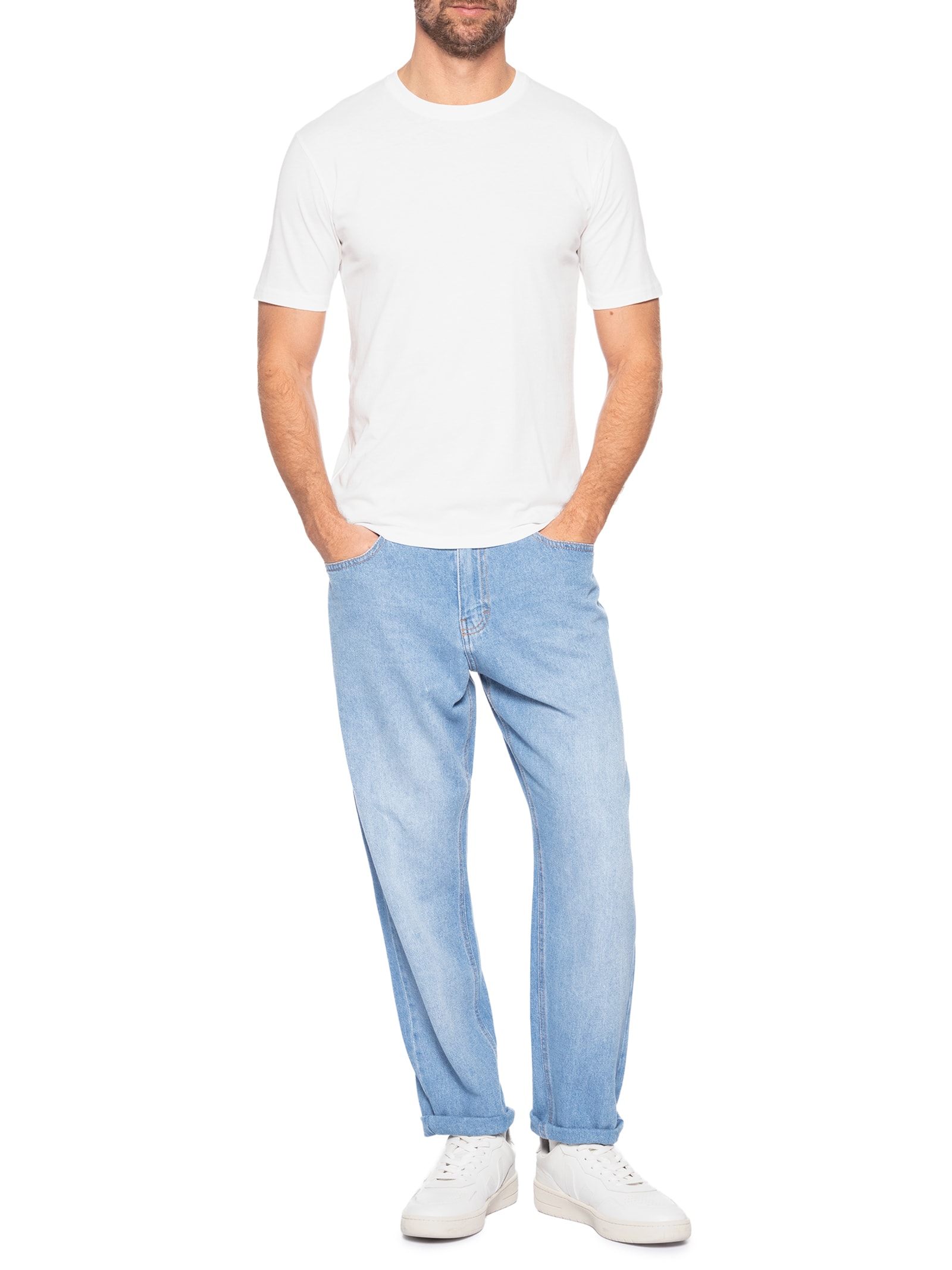 Camiseta Masculina Gola Redonda Manga Curta Branco Basiq Men