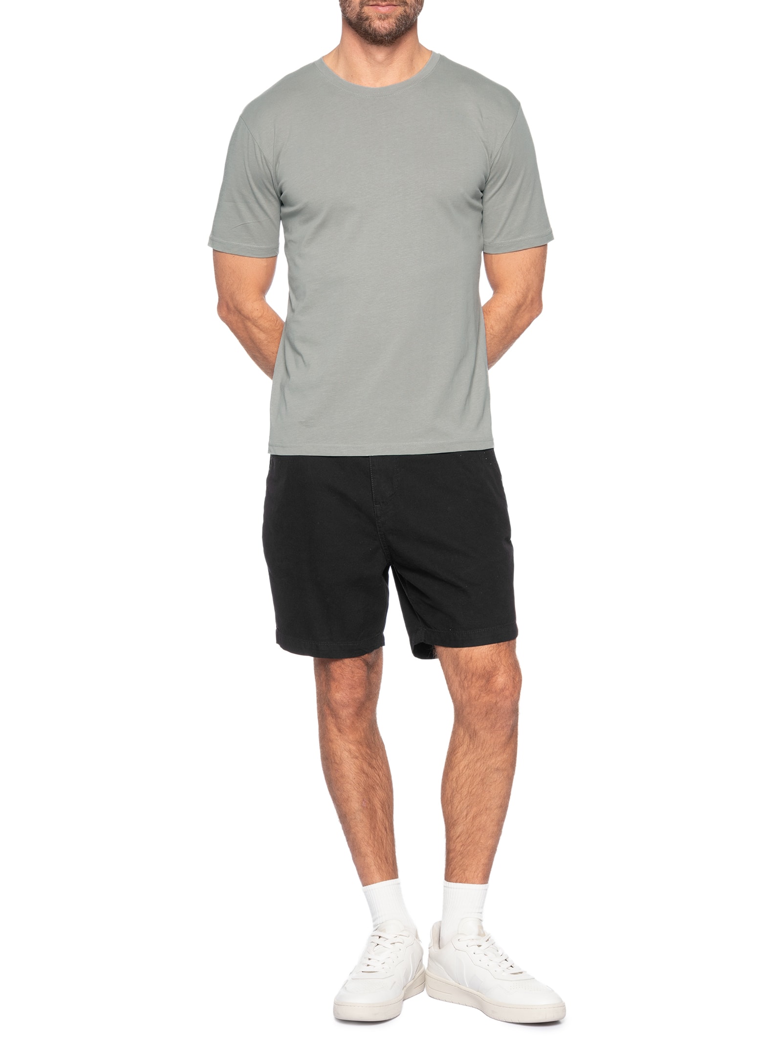 Camiseta Masculina Gola Redonda Manga Curta Cinza Basiq Men