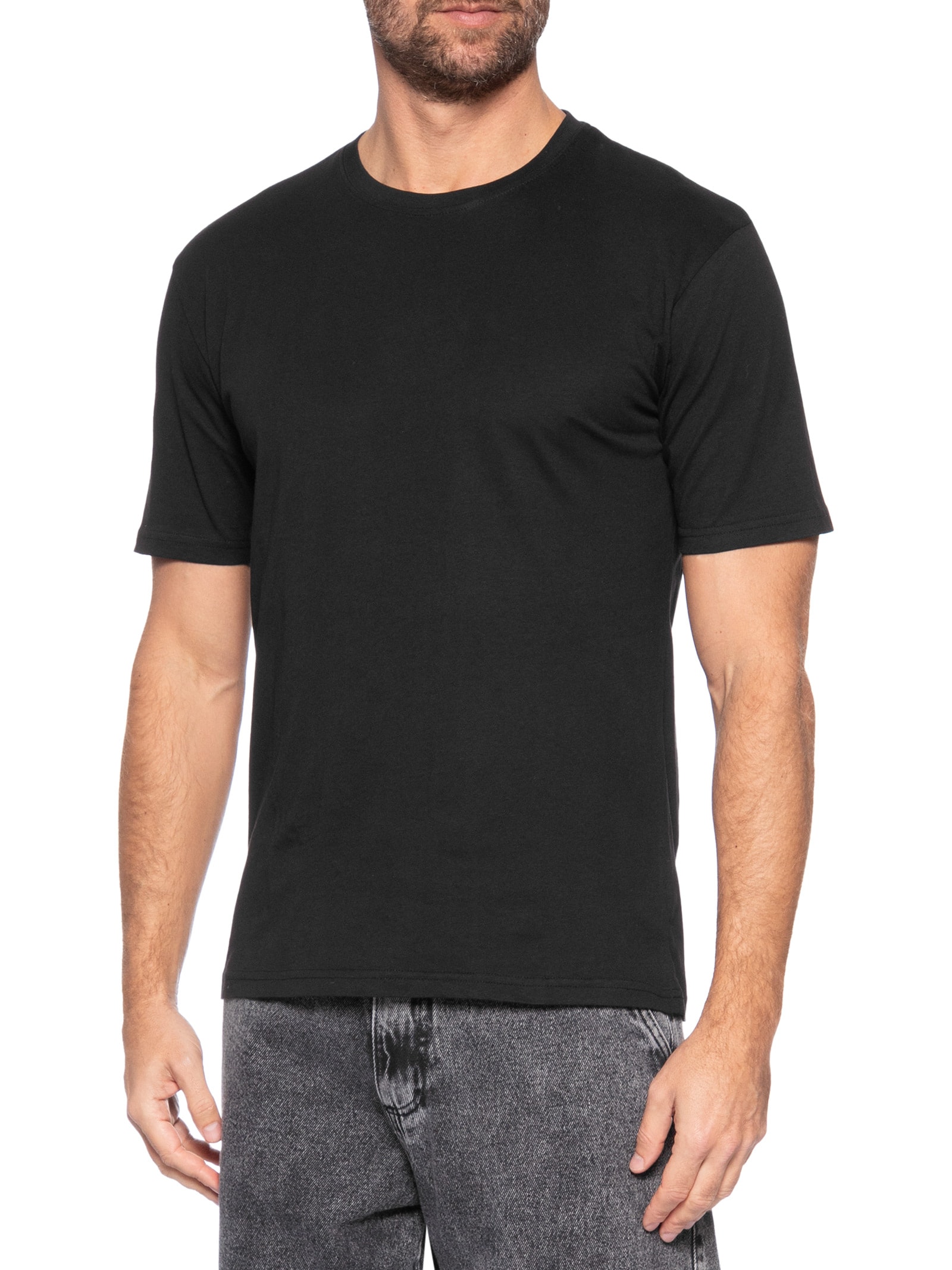 Camiseta Masculina Gola Redonda Manga Curta Preto Basiq Men
