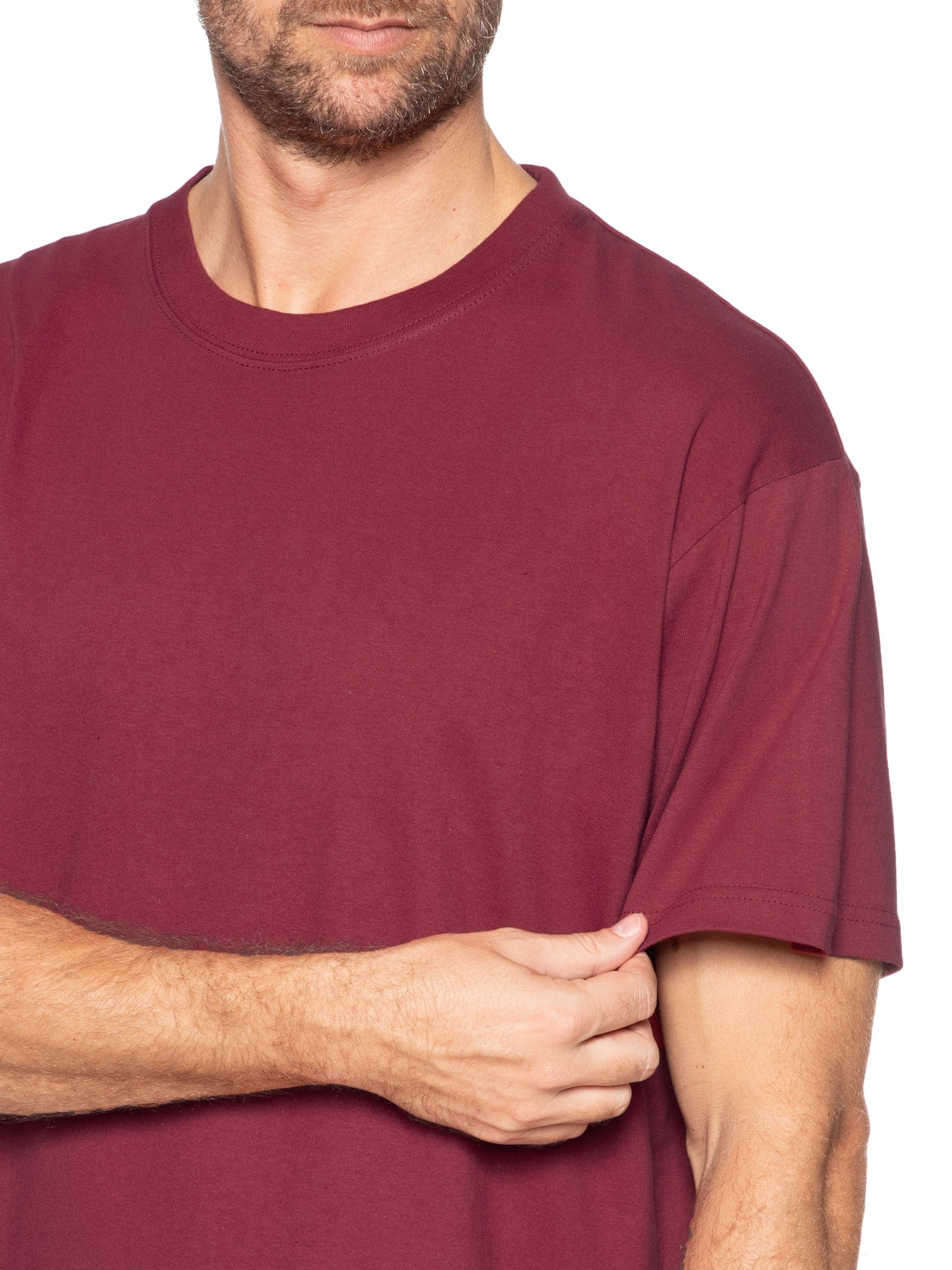 Camiseta Masculina Gola Redonda Oversized Básica Vinho Basiq Men