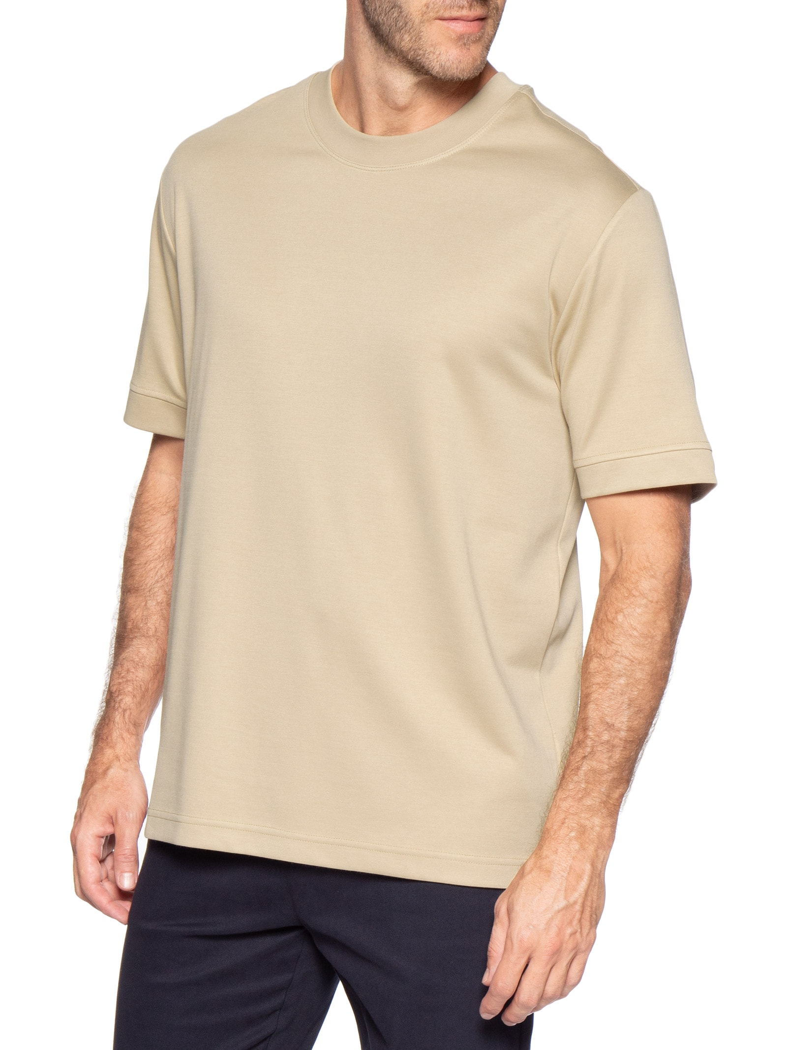 Camiseta Masculina Gola Redonda Reforçada – Bege '2 Essential