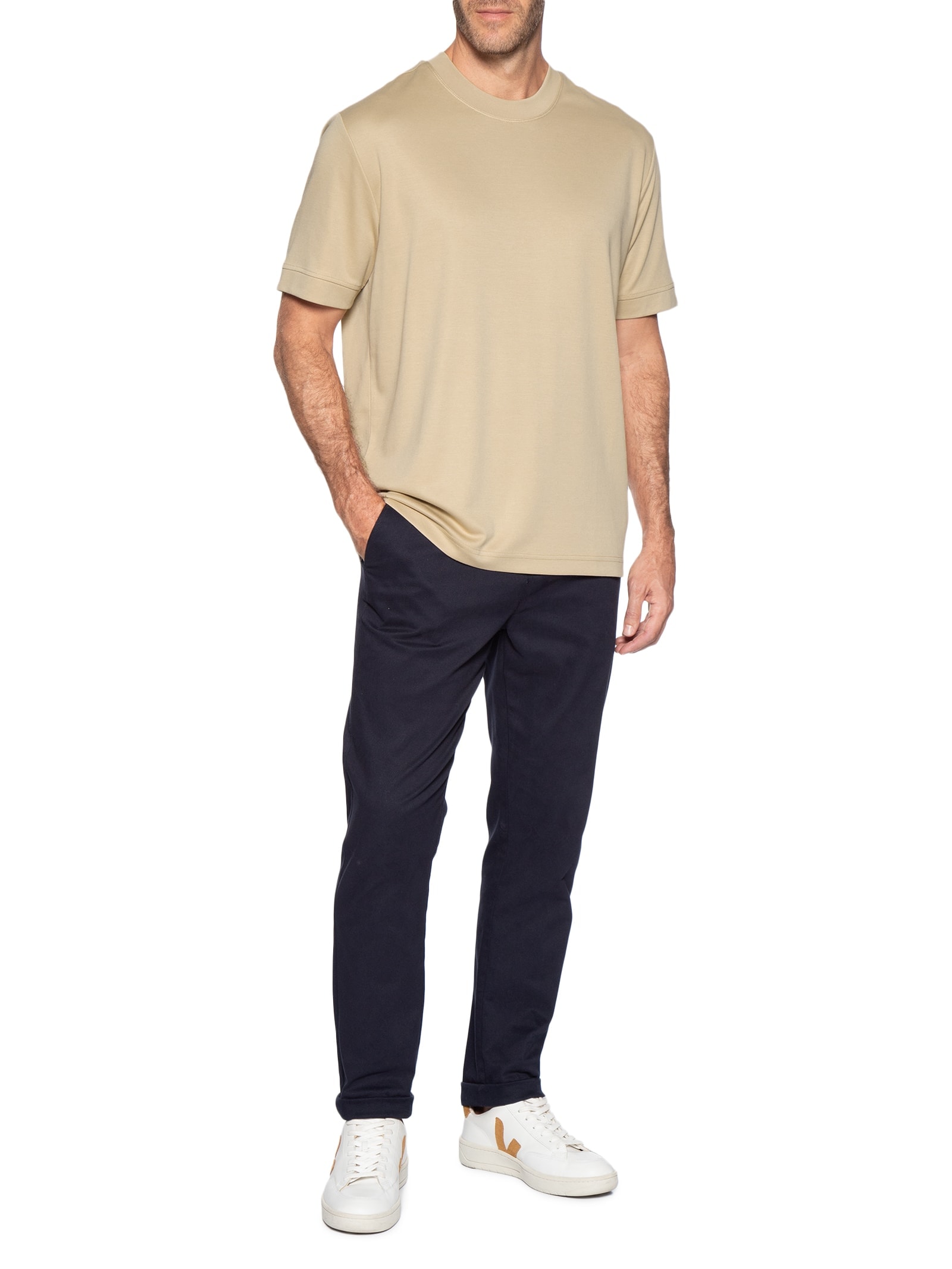 Camiseta Masculina Gola Redonda Reforçada – Bege '2 Essential