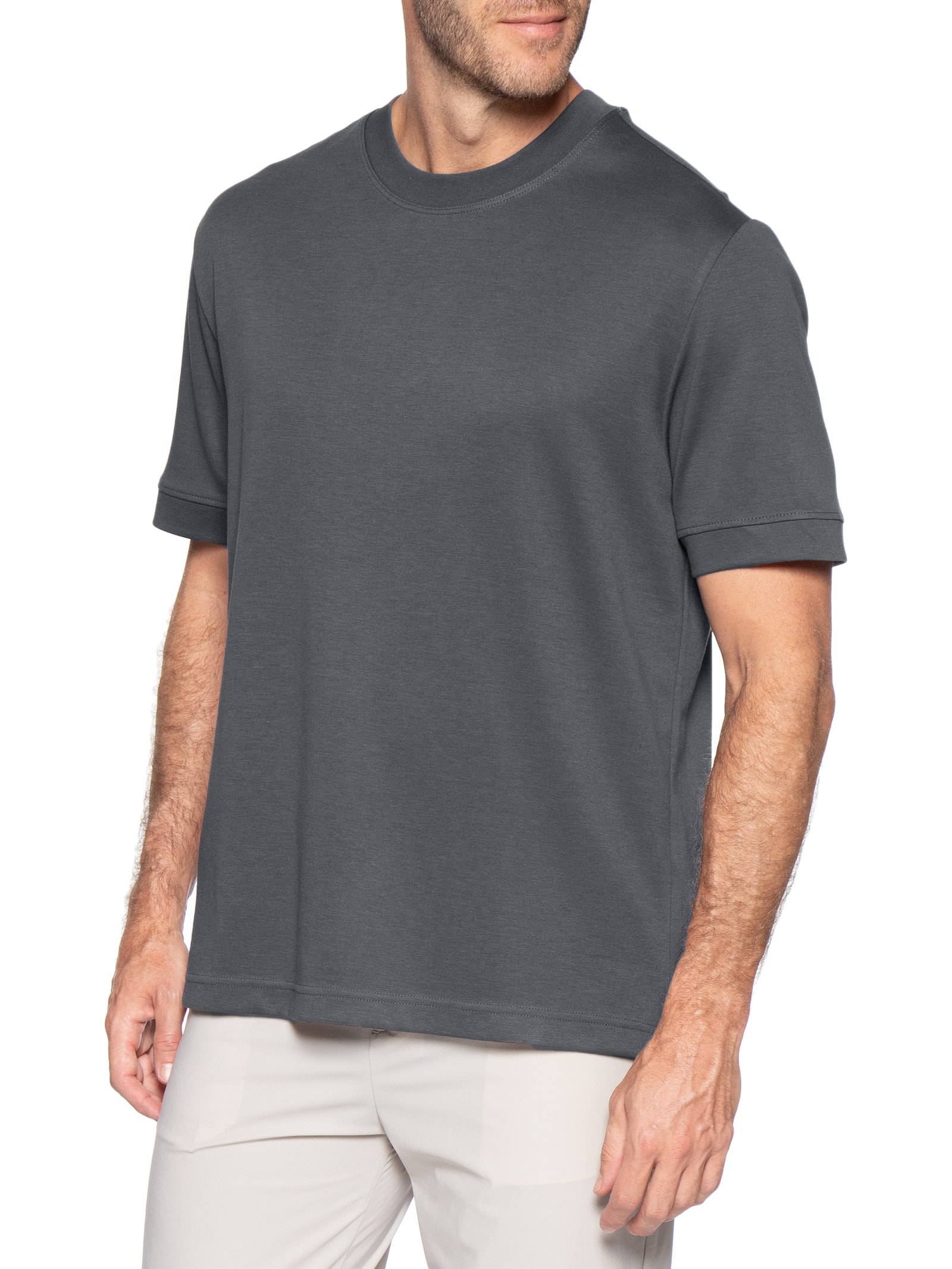 Camiseta Masculina Gola Redonda Reforçada – Cinza '2 Essential