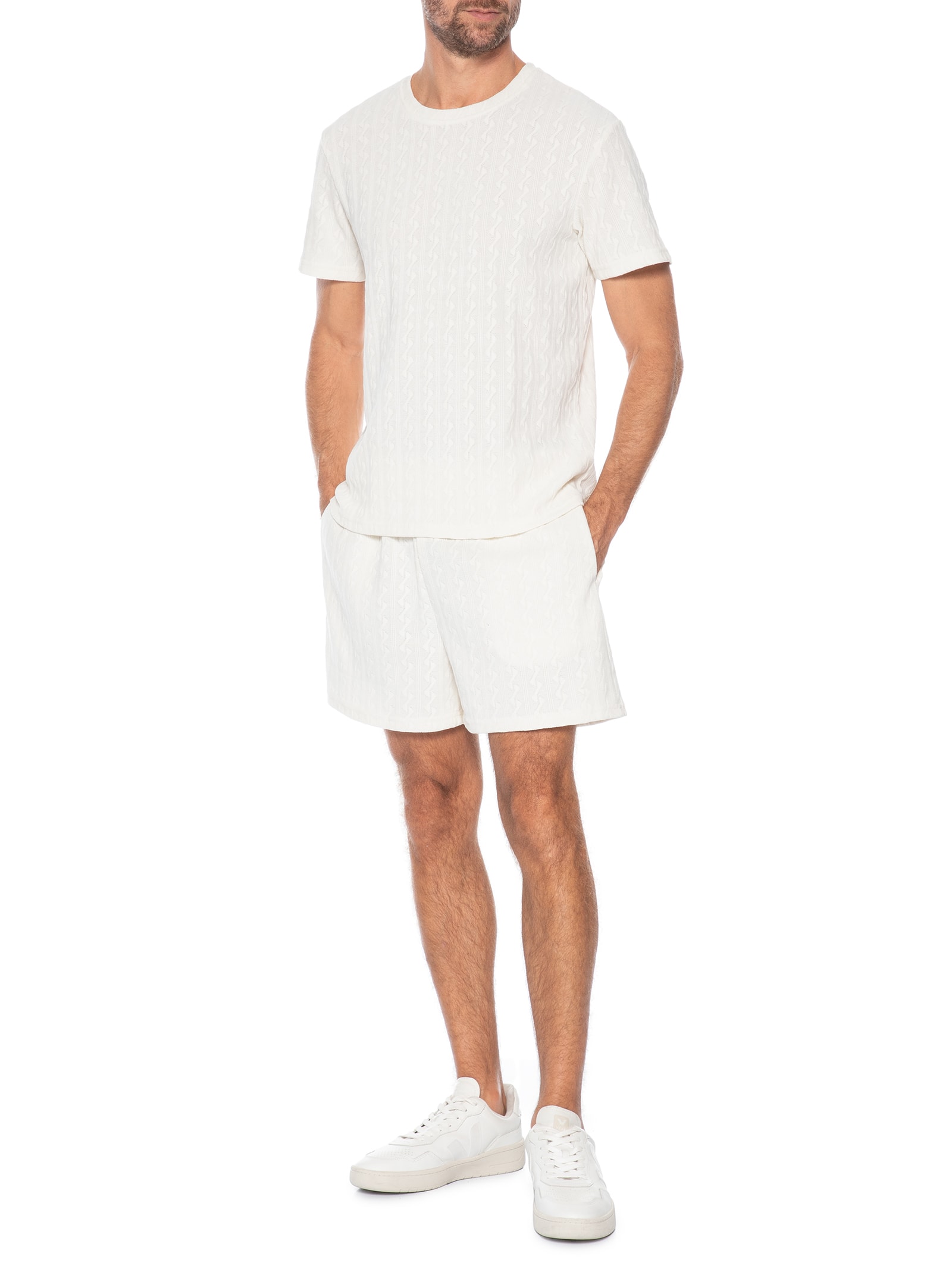 Camiseta Masculina Gola Redonda Texturizada Branco Basiq Men