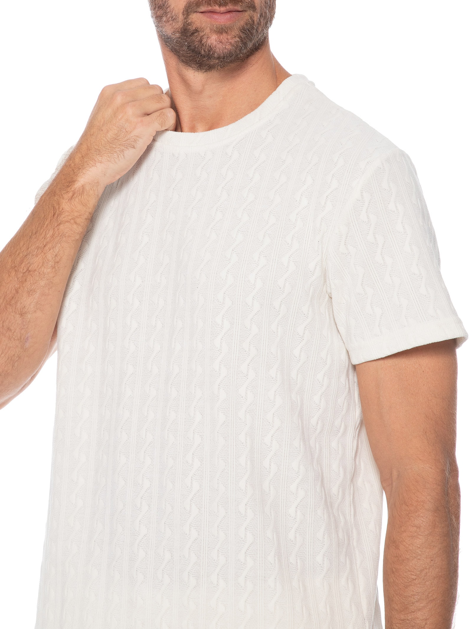 Camiseta Masculina Gola Redonda Texturizada Branco Basiq Men