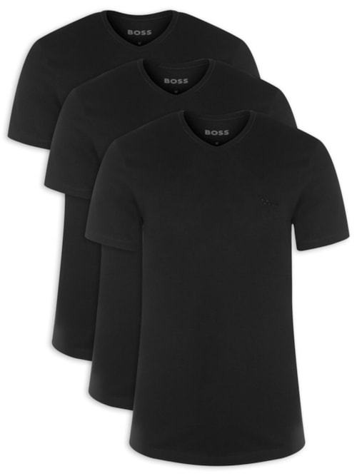 Camiseta Masculina Gola V 3p Classic - Preto