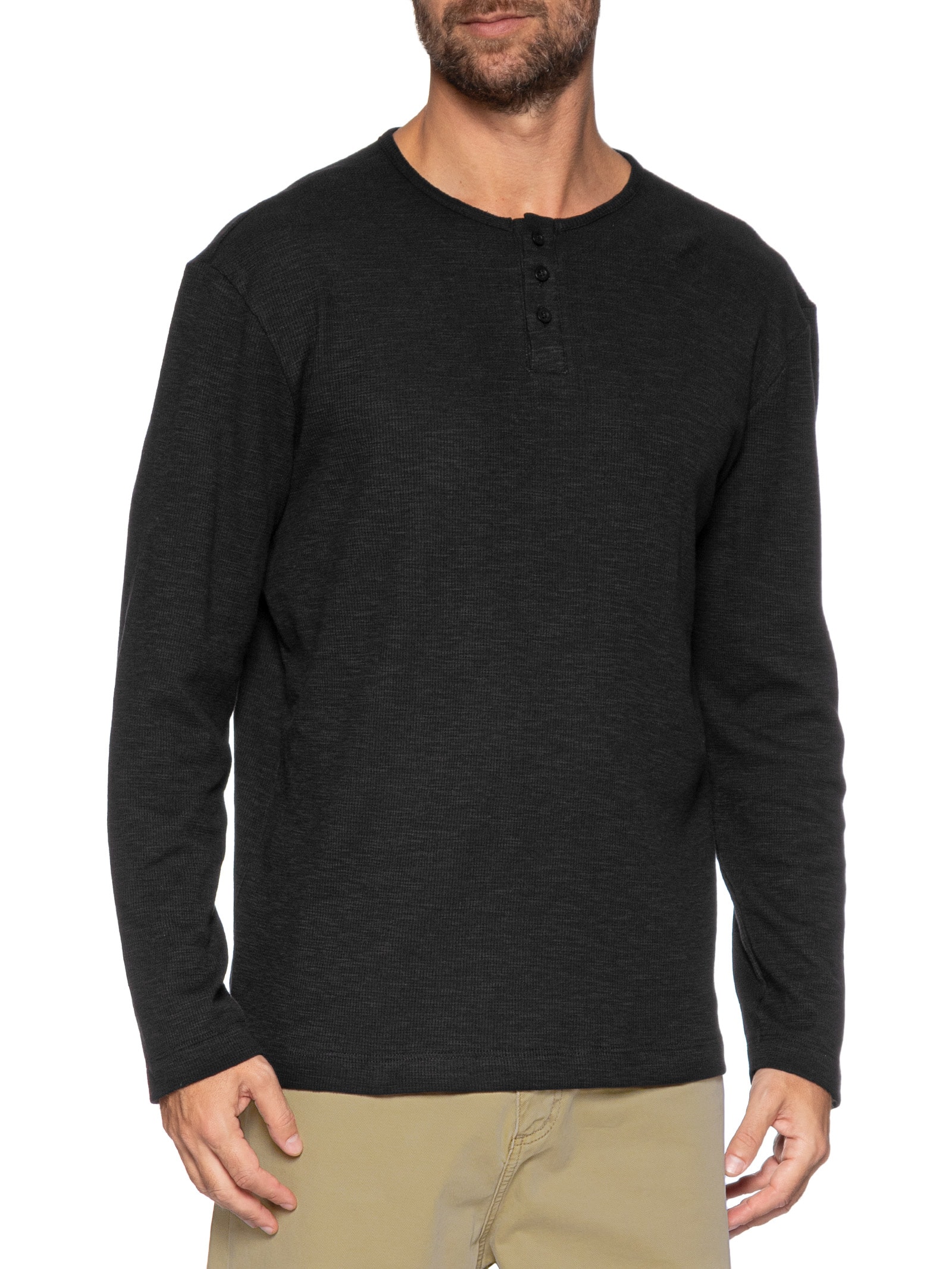 Camiseta Masculina Henley Ml Em Malha Th Preto Hering