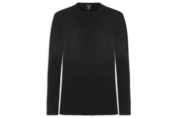 Camiseta Masculina Henley Ml Em Malha Th - Preto