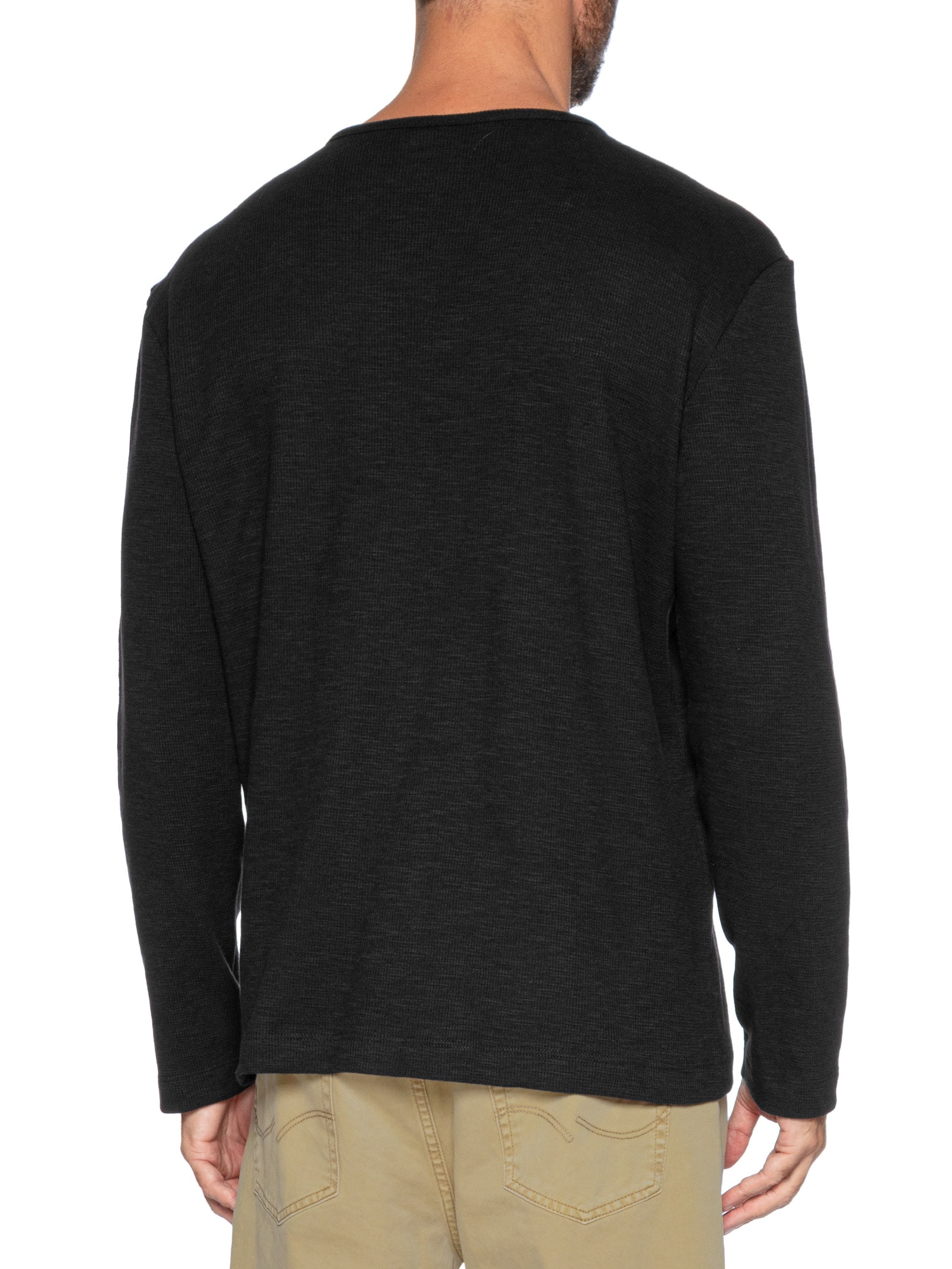 Camiseta Masculina Henley Ml Em Malha Th Preto Hering