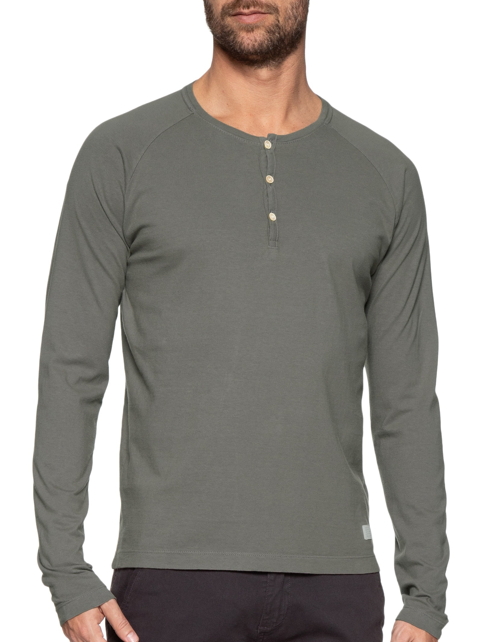 Pineapple - Camiseta Masculina Henley Raglan Manga Longa - Cinza