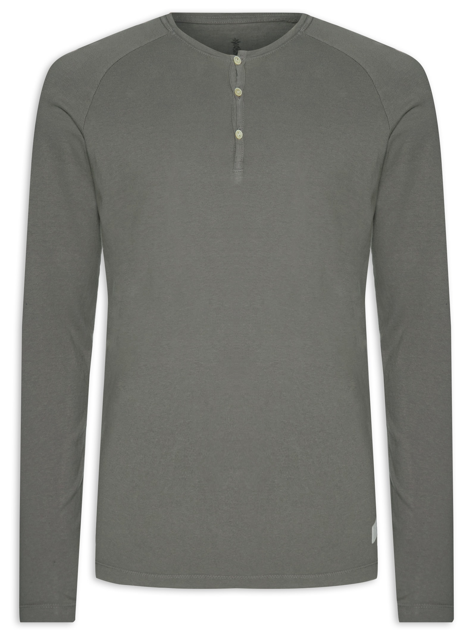 Pineapple - Camiseta Masculina Henley Raglan Manga Longa - Cinza