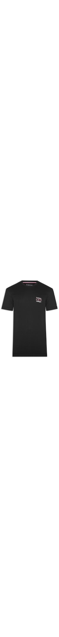 Camiseta Masculina Hilfiger Stack Logo Regular Fit Em Algodão - Preto