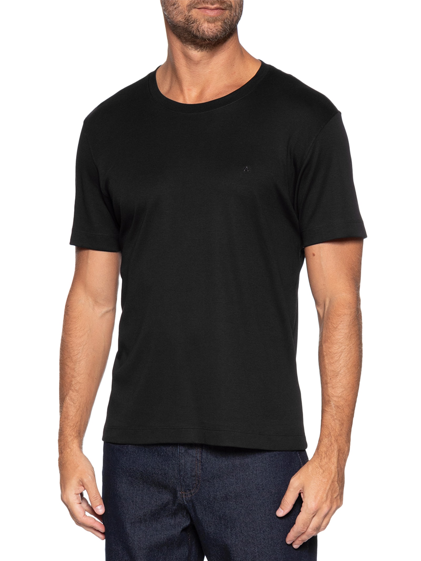 Camiseta Masculina Interlock Em Algodão Pima Preto Aramis