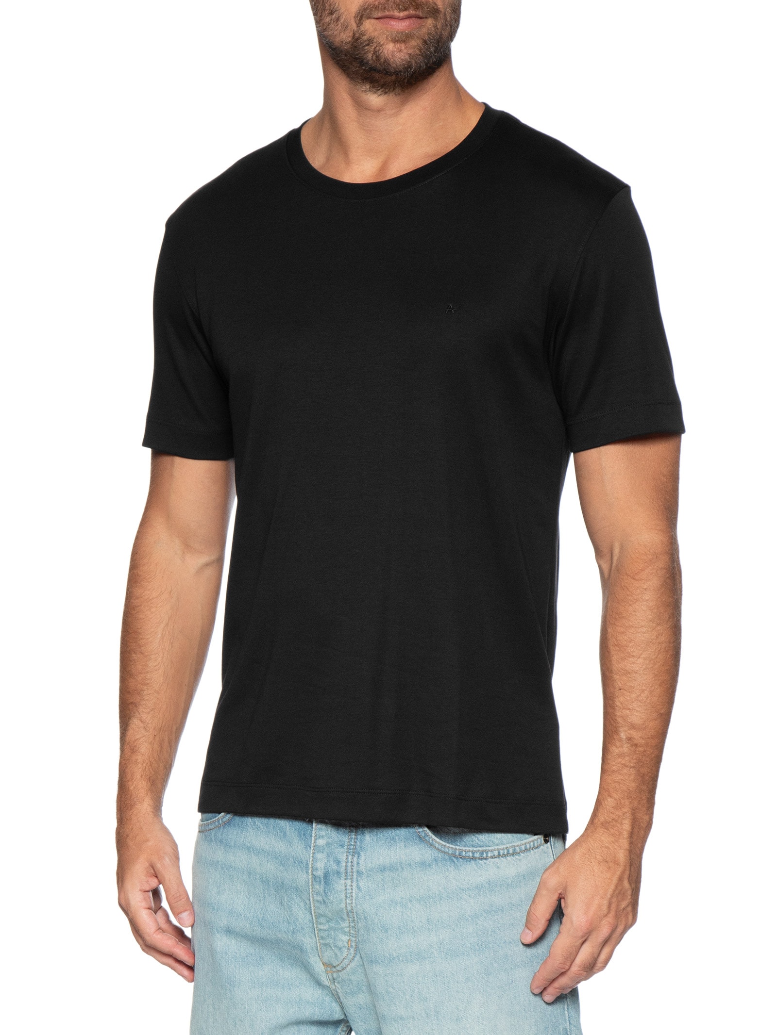 Camiseta Masculina Interlock Em Algodão Pima Preto Aramis