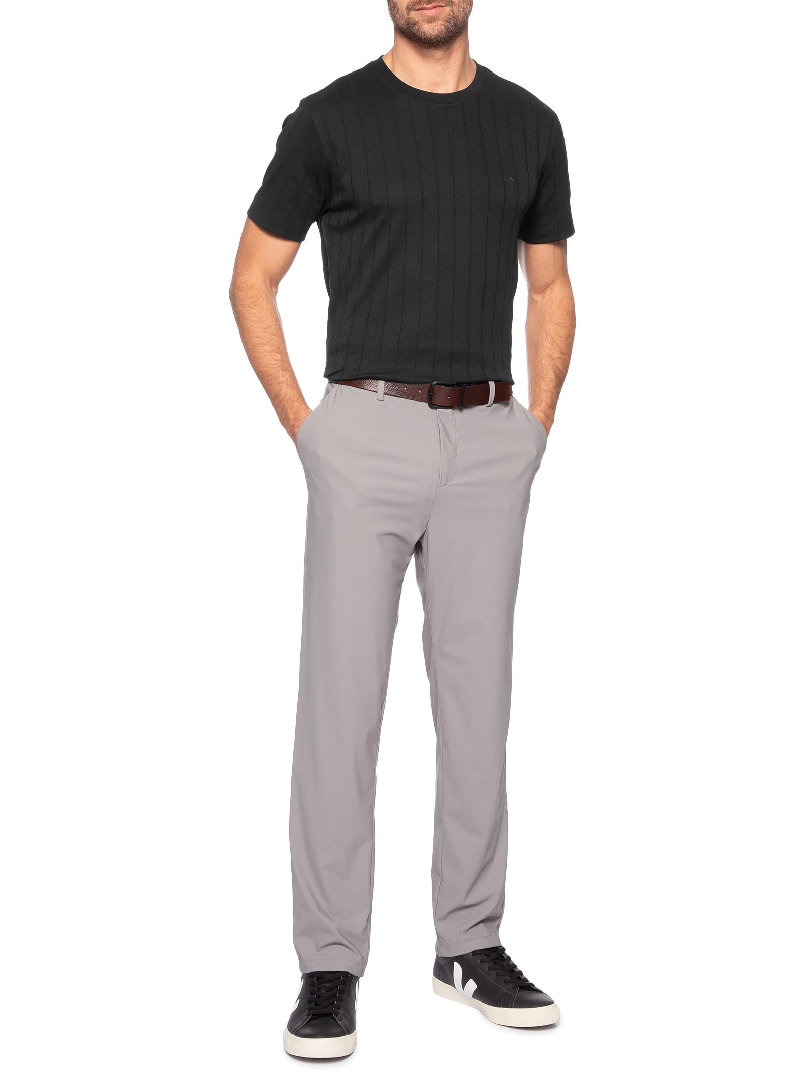 Camiseta Masculina Interlock Listra em Algodão Peruano Preto Aramis