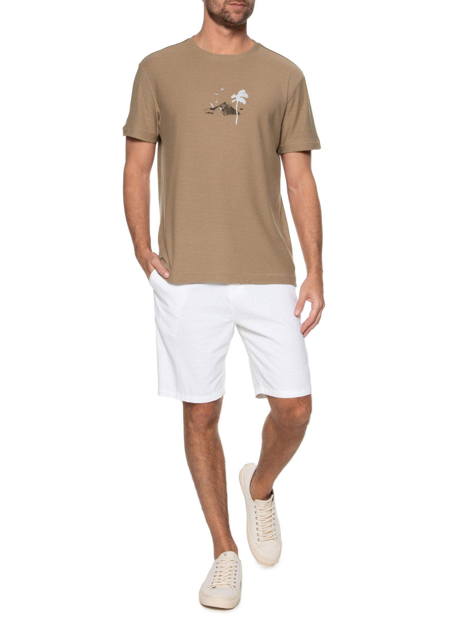 Camiseta Masculina Juta Painting Rio Manga Curta Marrom Osklen