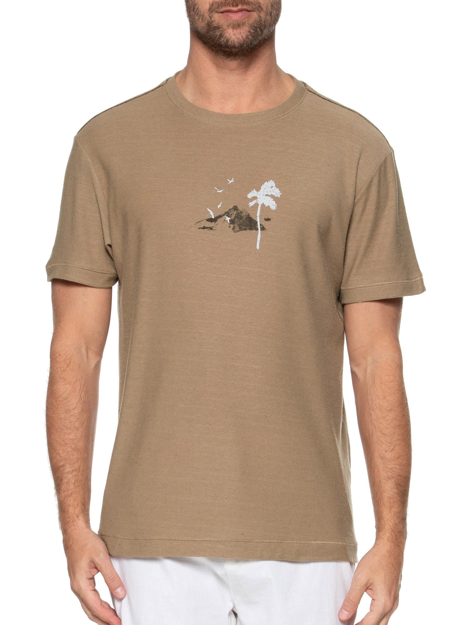 Camiseta Masculina Juta Painting Rio Manga Curta Marrom Osklen