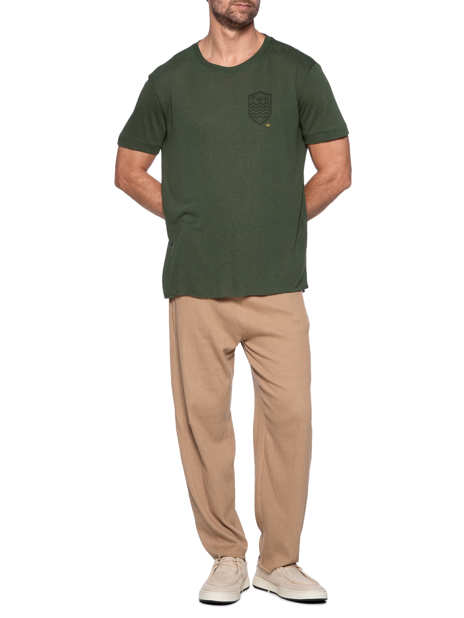 Camiseta Masculina Light Brasão Linen Azul Osklen
