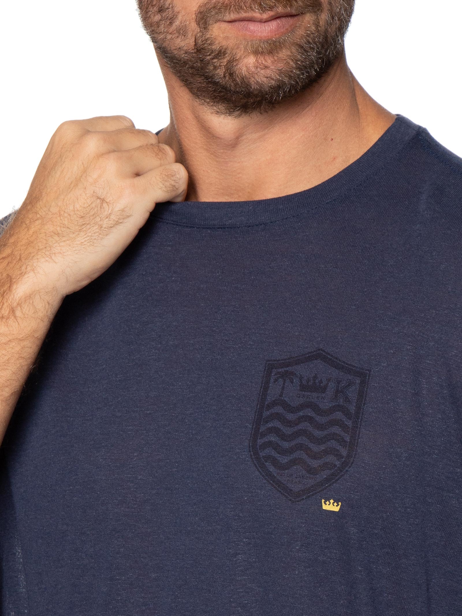 Camiseta Masculina Light Brasão Linen Azul Osklen