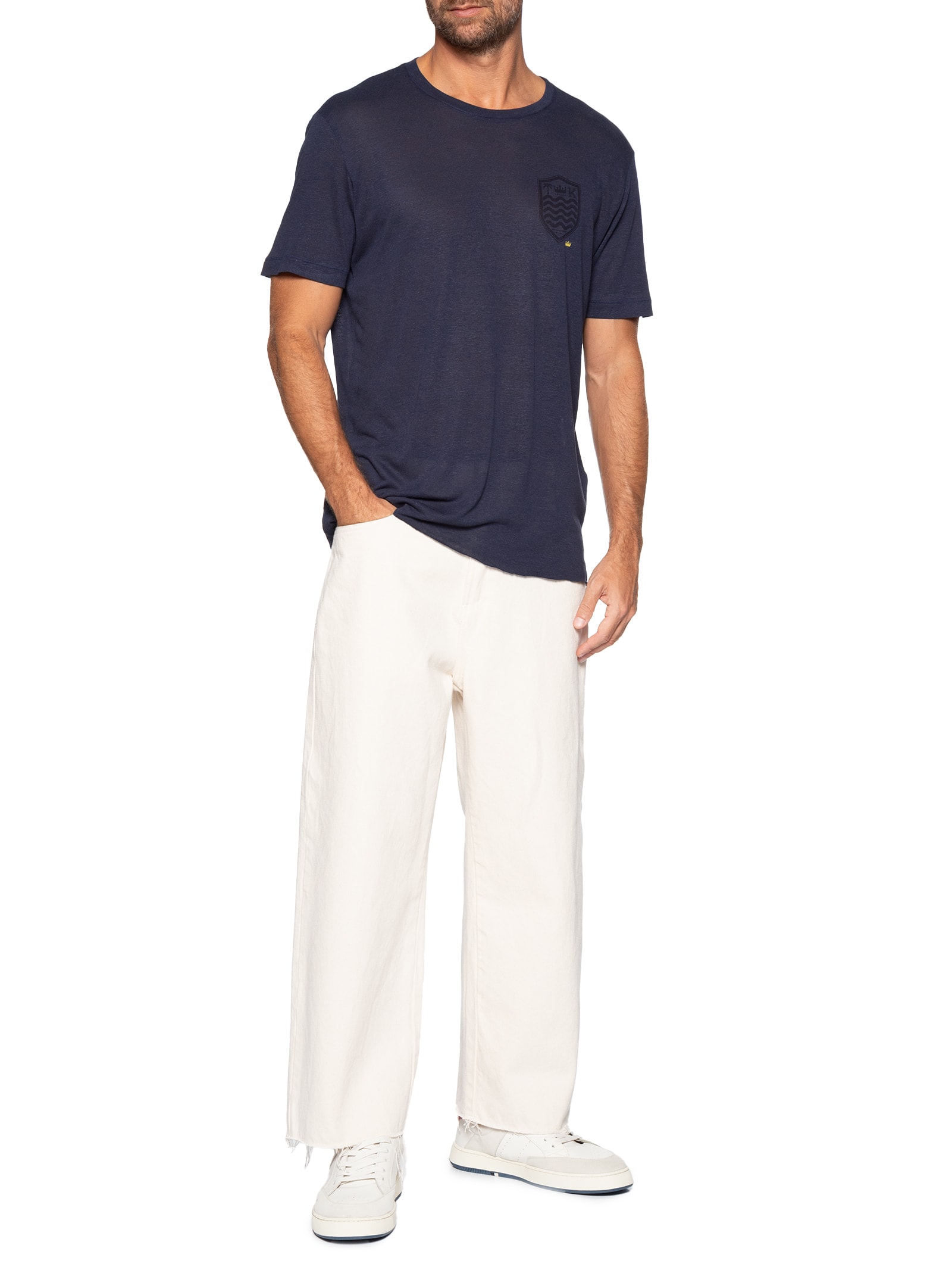 Camiseta Masculina Light Brasão Linen Azul Osklen